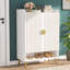 Armoire à chaussures 29,6 po en bois blanc et or avec portes, range-chaussures à 7 niveaux