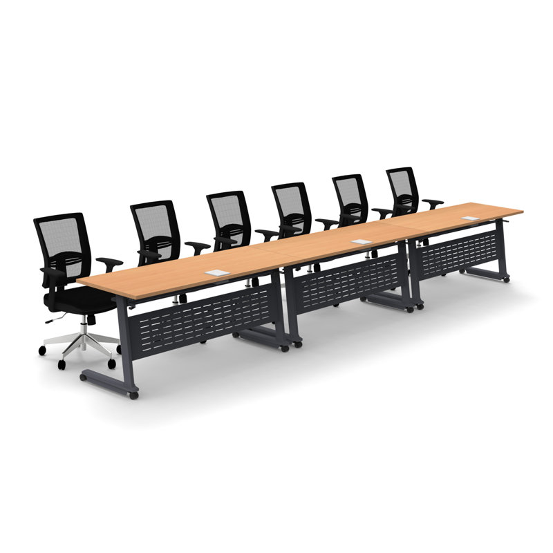 Rectangle 6 Person Flip Top 72'' L Modular Training Table and Chair Set with Casters and Modesty Panel and Cable Management