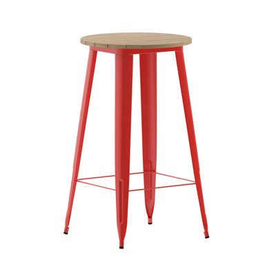 Greory Round Commercial Indoor/Outdoor Poly Bar Top Restaurant Table with Steel Frame