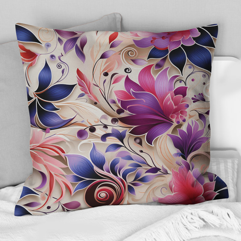 Coussin décoratif en polyester à motif cachemire roses et mauves roses et mauves, H 18 po x l 18 po