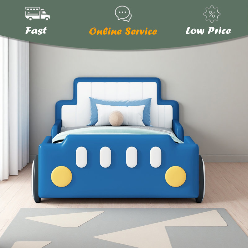 Lit plateforme simple avec roulettes, Bleu