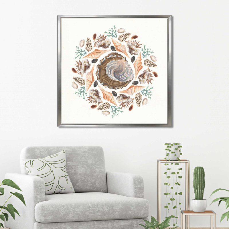 «Ocean Mandala IV», reproduction de peinture à l'aquarelle, H 18" x l 18" x P 1", Toile tendue