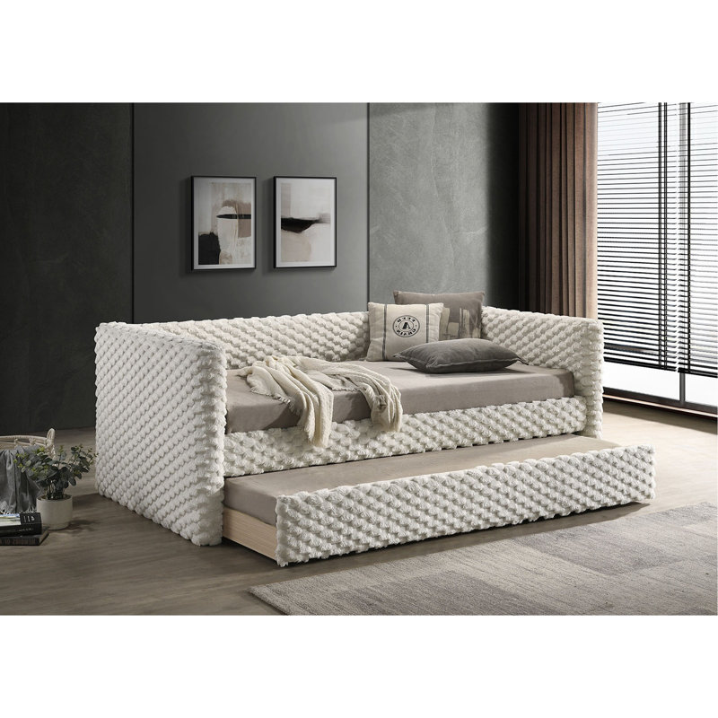 Transitional Style 1Pc Twin Size Daybed W/ Trundle Plastic Legs Mattress Ready White Finish Primary Living Room