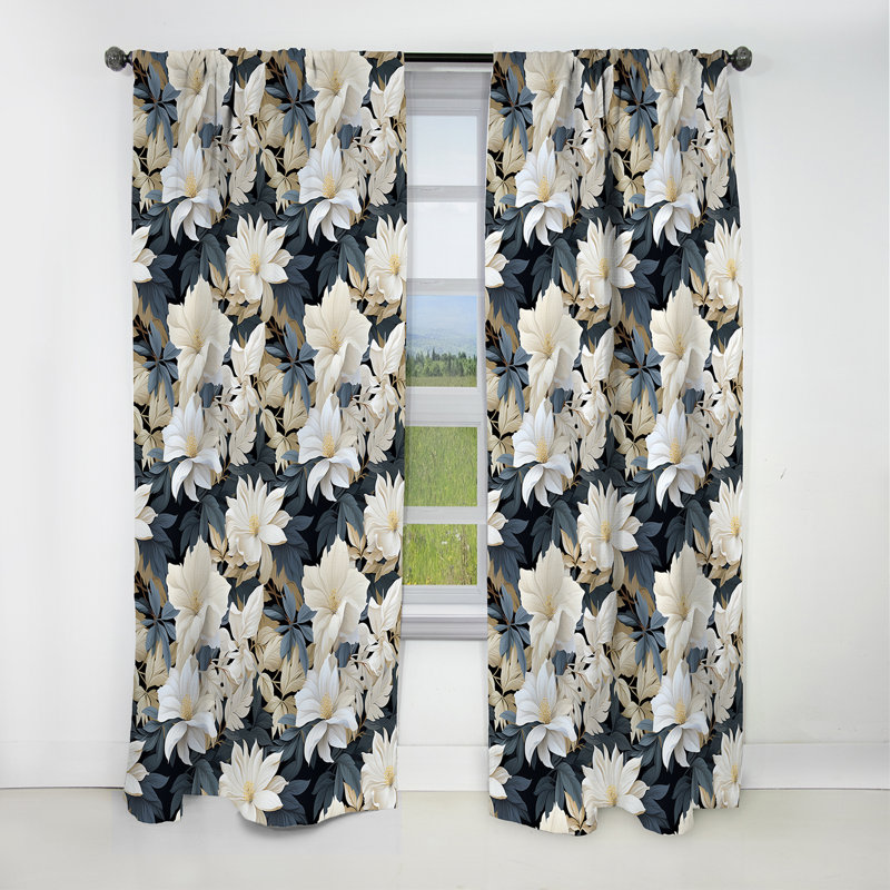 Motif botanique beige et gris J - motif floral - rideau occultant - 1 panneau, L 52 po x L 108 po