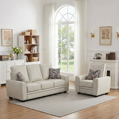 Ensemble de salon en tissu 2 pièces avec fauteuil et canapé Marciniak