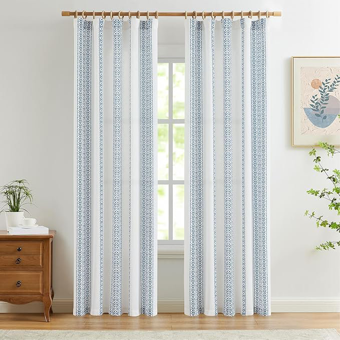 Rideaux en lin à passe-tringle Boho, L 50 po x L 84 po, Bleu très foncé