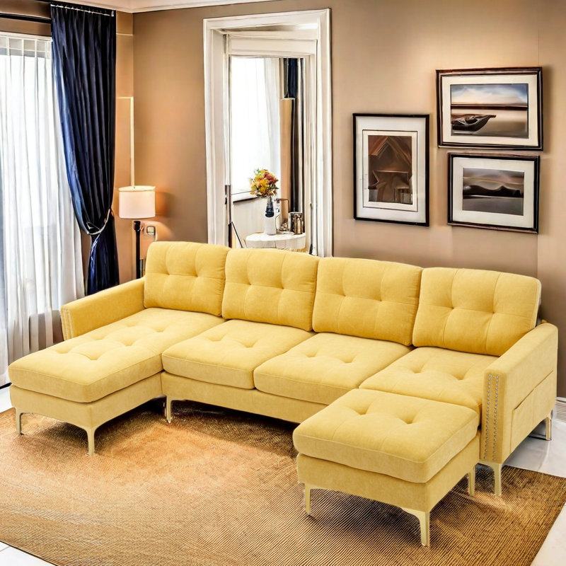 Canapé modulaire 4 pièces Hanika, Velours jaune