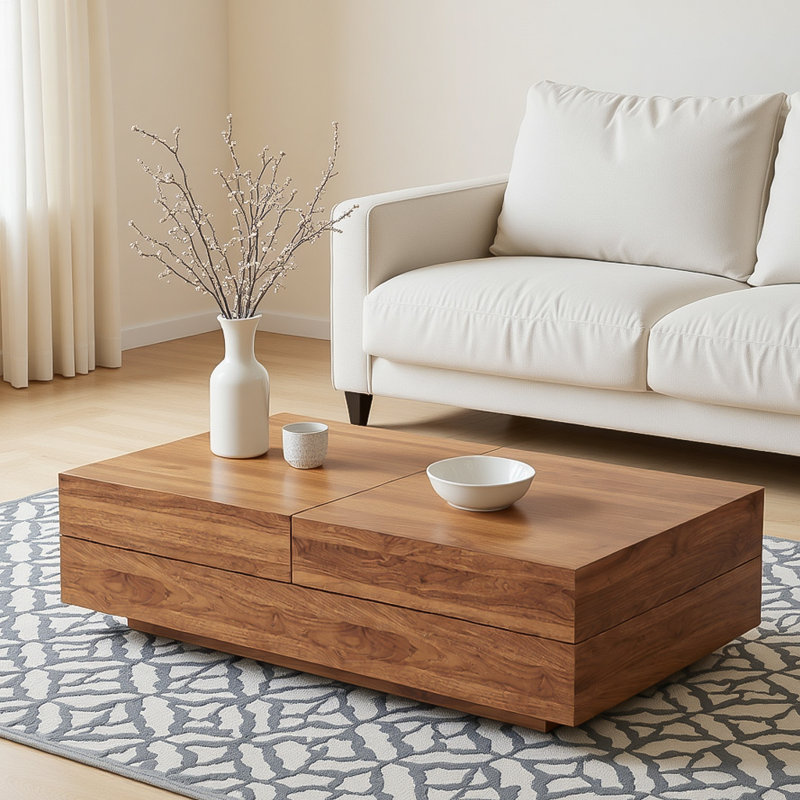 Table basse 47,2 "en bois extensible avec rangement caché - plateau coulissant