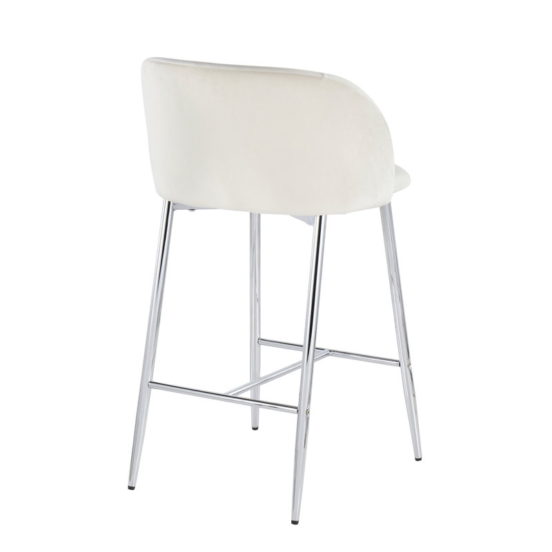 Fran Chrome and Cream Velvet Contemporary Counter Stool, Set of 2