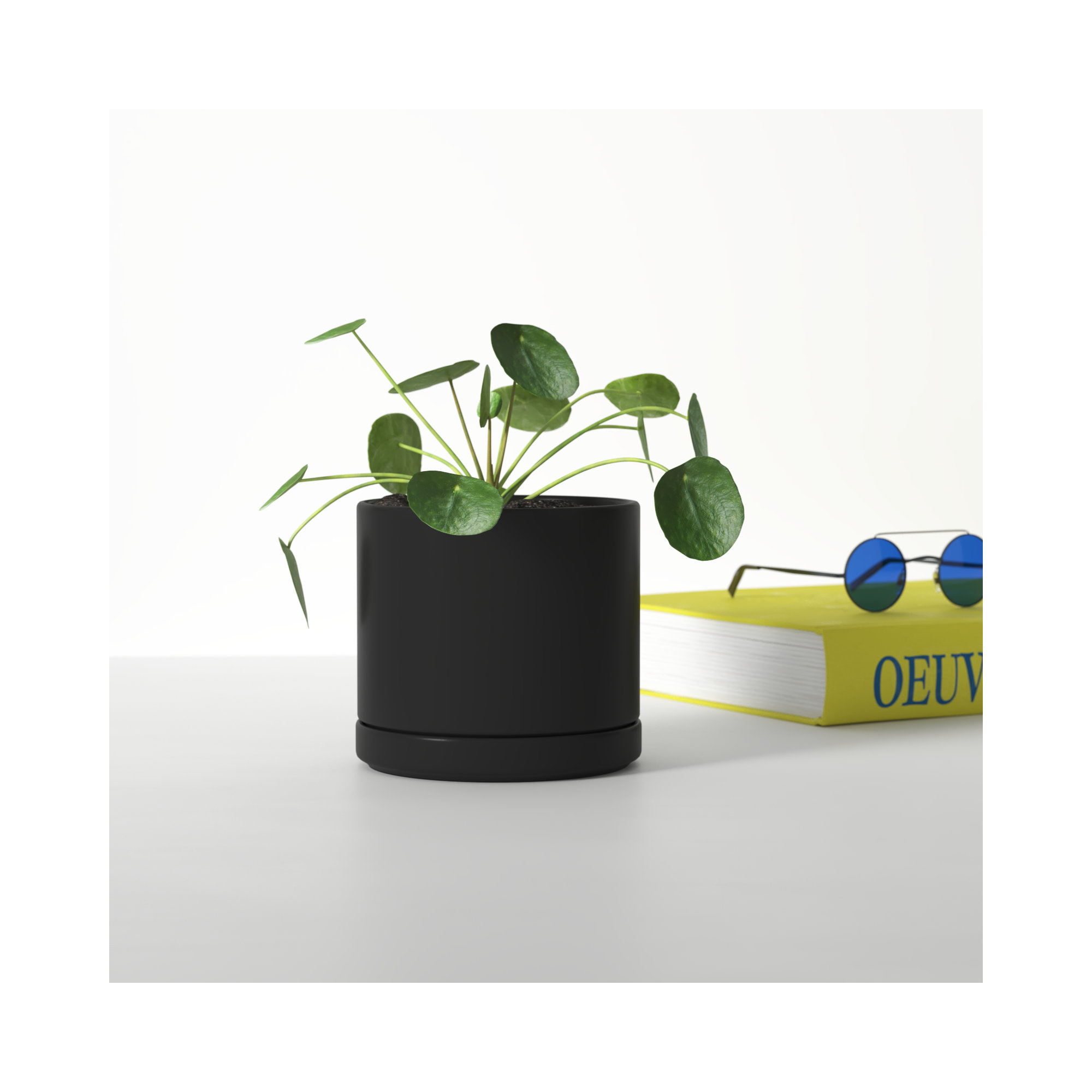 Cheryl Handmade Ceramic Pot Planter, Black, 6.1" H x 6.75" W x 6.75" D