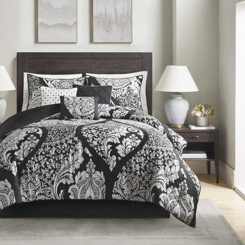 Ensemble d'édredon en coton 7 pièces, Grand édredon + 2 taies décoratives standard, Noir, noir, noir, noir