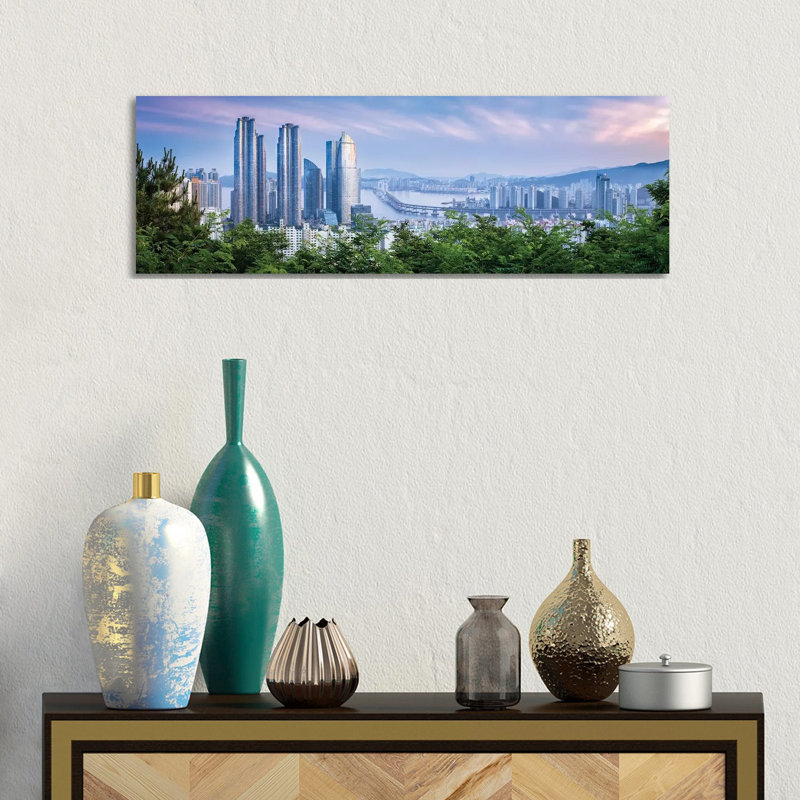 Busan Skyline Panorama With Haeundae I Park Marina Buildings by Jan Becke - Wrapped Canvas Panoramic Print