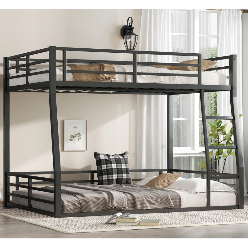 Metal Bunk Bed for Teens and Adults,Space-Saving/Noise Reduced/No Box Spring Needed, Black, Full XL over Queen