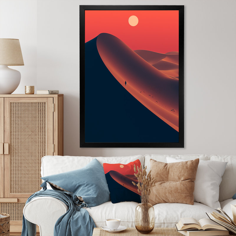 Désert, lever de soleil, horizon sur la planète Mars VI - Désert, art mural, Encadrement doré, 32" H x 16" W