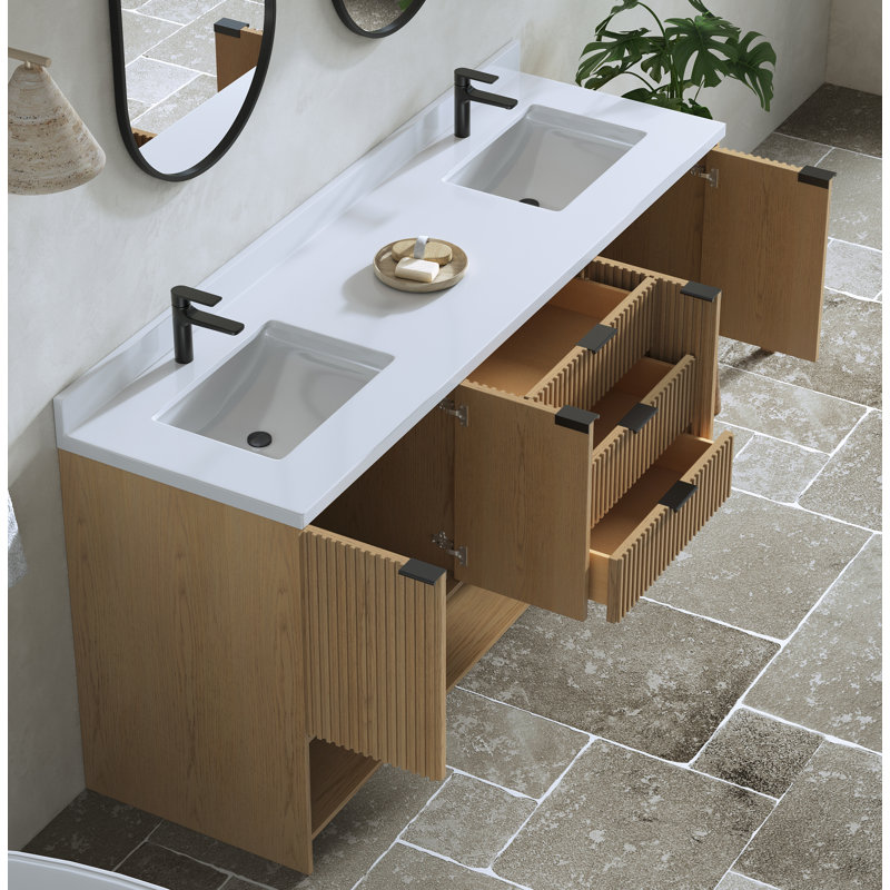 Ensemble de meuble-lavabo gris Maxbano , 72", Chêne gris