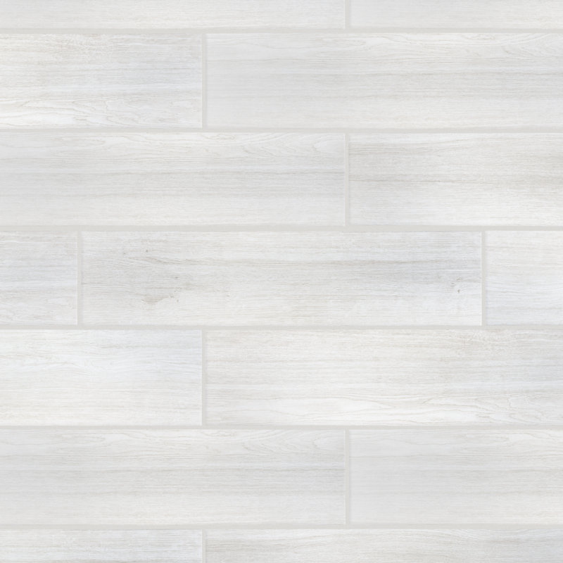 Llama 9" x 36" Porcelain Wood Look Wall and Floor Tile, White