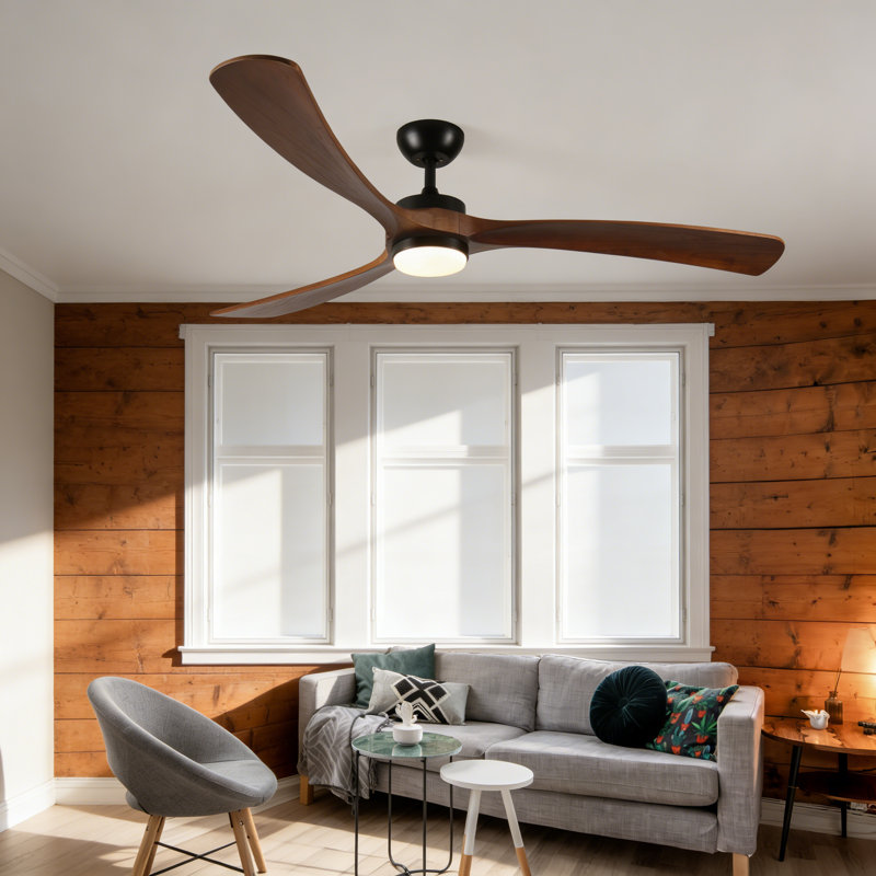 72-inch Solid Wood Ceiling Fan with Light and Remote Control, 3-Blade Modern Ceiling Fan for Balcony, Living Room, Bedroom