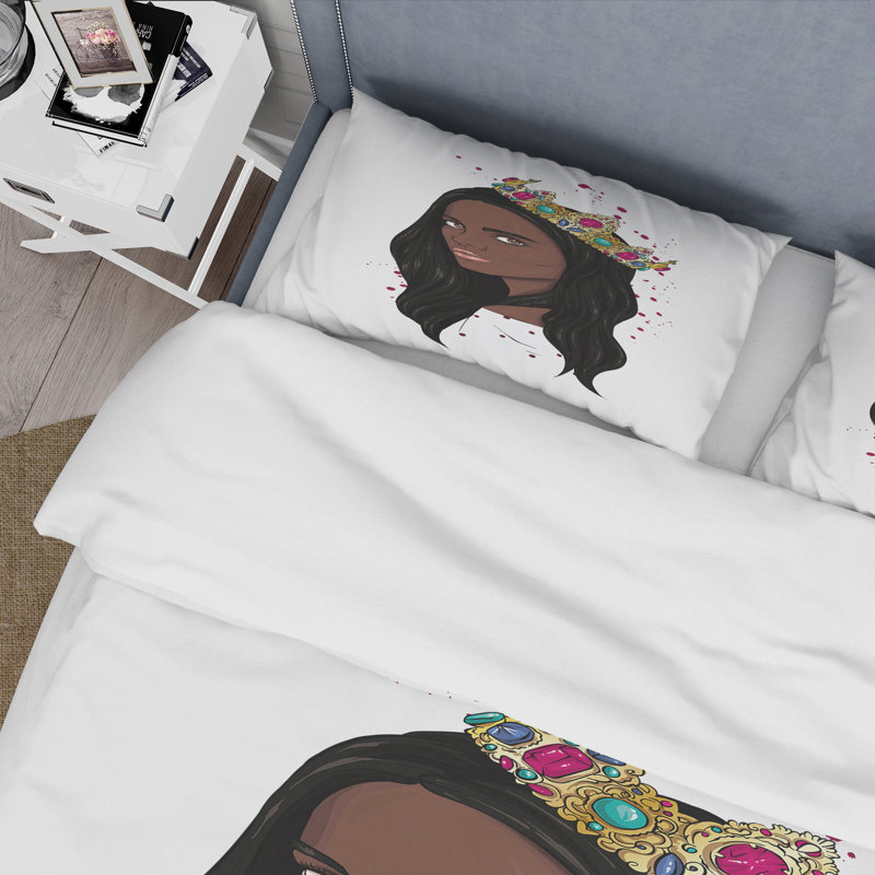 Portrait d'une femme afro-américaine avec couronne - ensemble de housse de couette moderne - microfibre de polyester