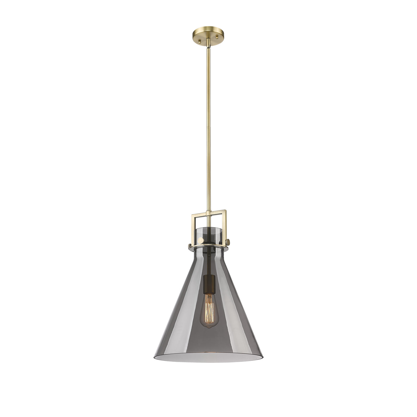 Coterie Single Light Glass Dimmable Pendant, Brushed Brass, 19.13" H x 14" W x 14" D, Plated Smoke