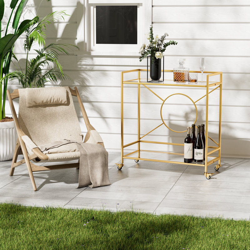 Talar Metal Bar Cart Simply Assembled with ONLY 4 Screws, Transparent Tempered Glass, Gold