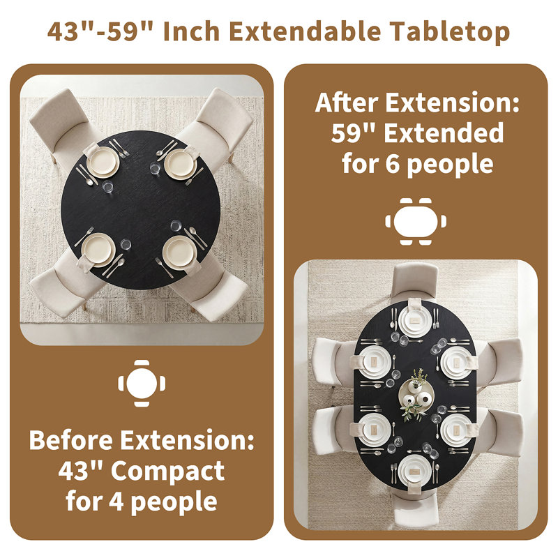 Ensemble de table de salle à manger Rohun, Black, 5 pièces: table, 4 chaises, White