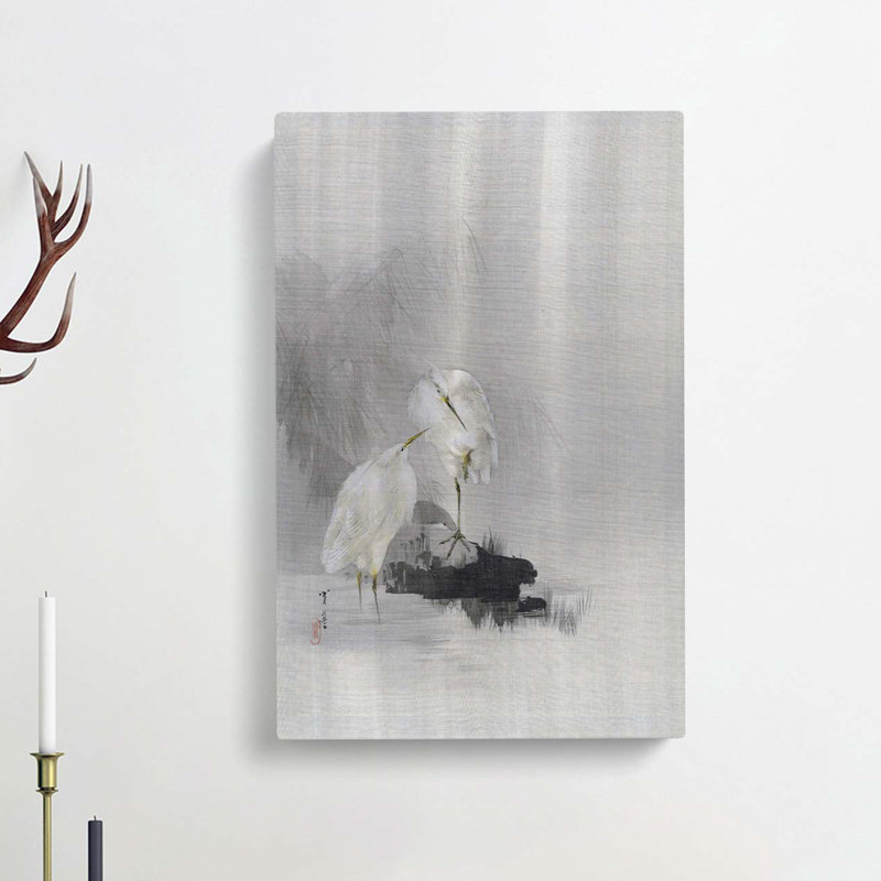 Egrets At The Waters Edge by Watanabe Seitei - Wrapped Canvas Painting, 76cm H x 50cm W x 3cm D