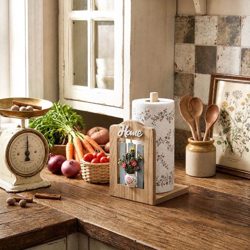 Porte-essuie-tout en bois Farmhouse, Cactus