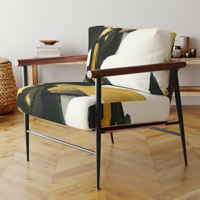 Poitier Geometric IV - Upholstered Modern Yellow And Black Accent Arm Chair, Black