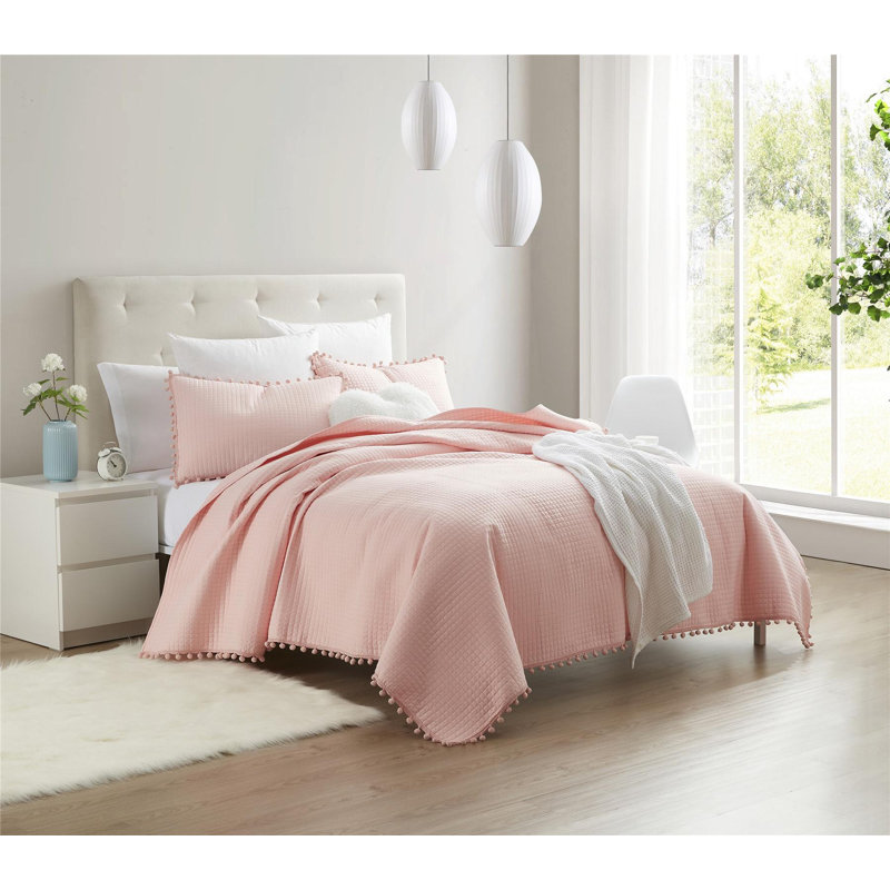 Ensemble de courtepointe en microfibre , Courtepointe pour lit grand et 1 taie d'oreiller g, Rose