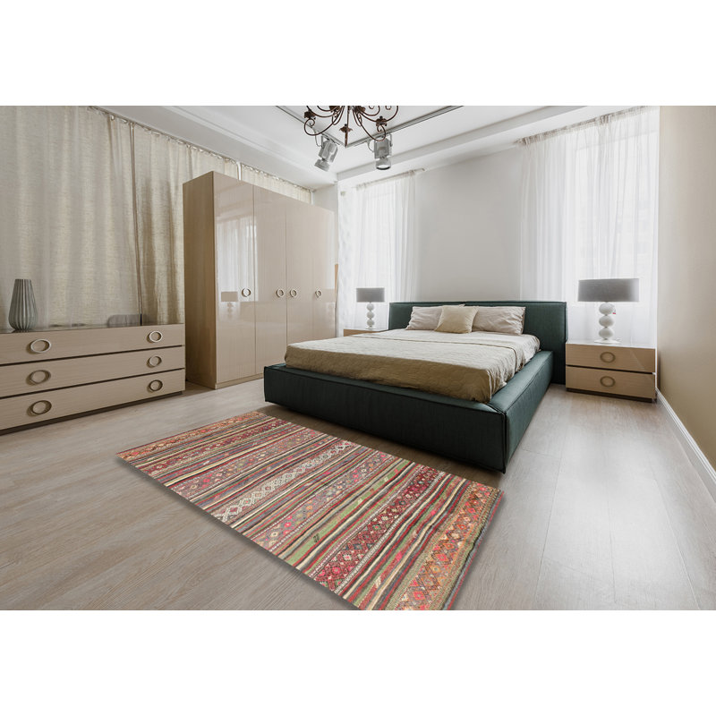 Tapis rouge / vert / brun Southwestern, Rectangle 5 pi x 8 pi