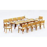 13 Pcs Grade-A Teak Wood Dining Set: 122" Atnas Double Extension Rectangle Table And 12 Travota Stacking Arm Chairs #11TV2812