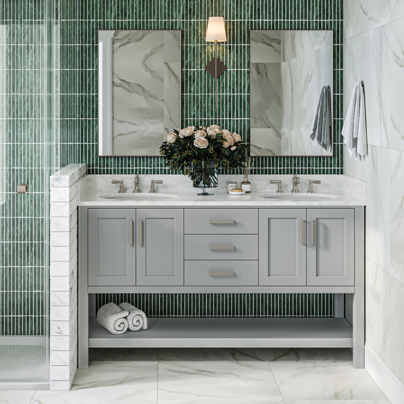 60'' W Double Bathroom Vanity Base, Gray