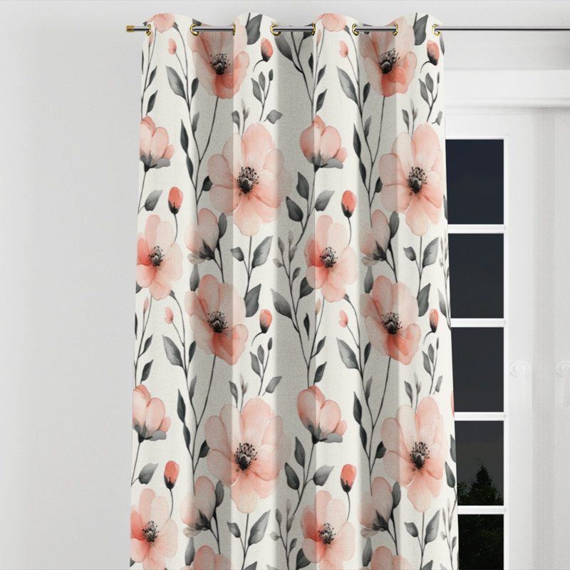 Rideau obscurcissant filles à motif floral - 1 panneau à œillets Serene Blush Fields, L 52 po x L 84 po, Œillets dorés