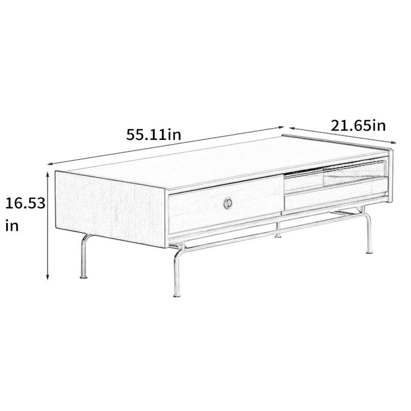Table basse rétro minimaliste, H 16,53 po x L 55,11 po x l 21,65 po