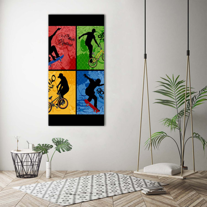 Bike And Skateboard - Wrapped Canvas Print