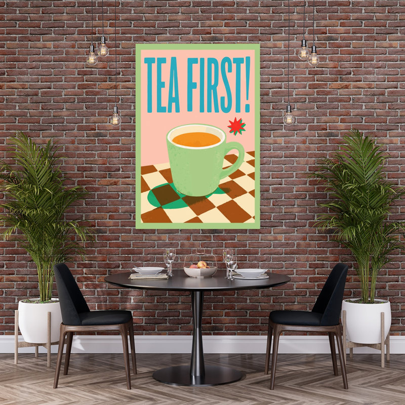 «Cozy Tea First», impression murale rétro, 60" H x 40" W