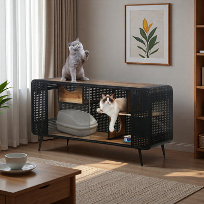 Maison pour chat 55,12 "avec verre trempé, pour le salon, le couloir, le bureau et d'autres espaces