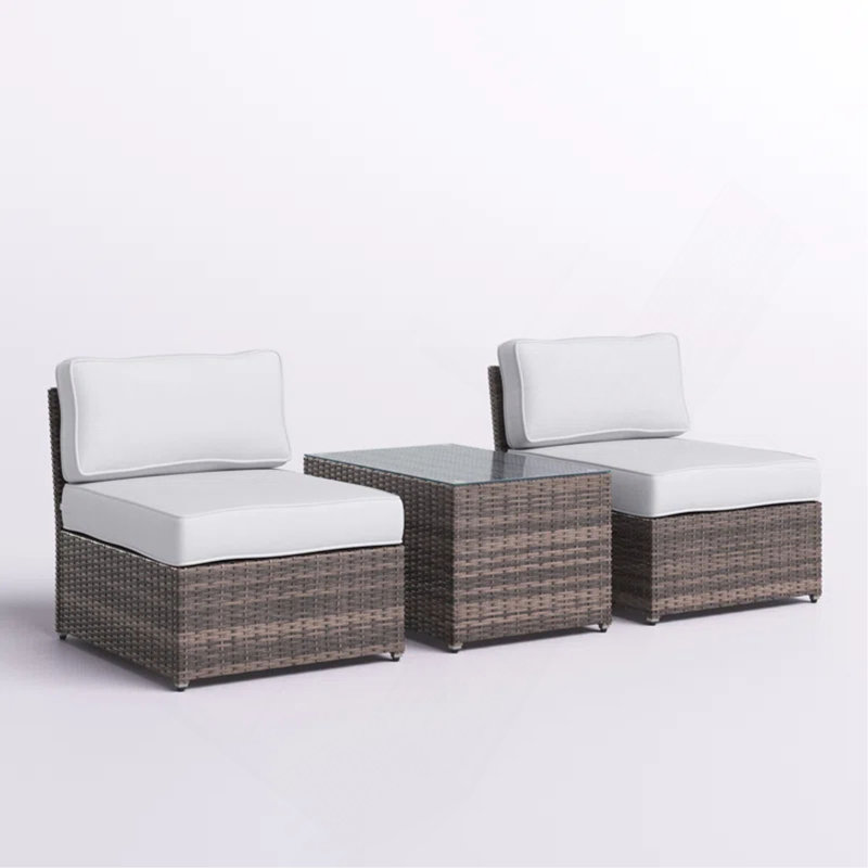 Fully Assembled Rattan Wicker 2-Person Seating Set With Cushions, Gray Cushion/Brown Frame