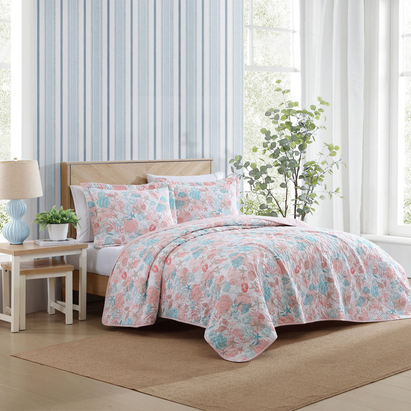 Ensemble de courtepointe réversible en coton Laura Ashley, Courtepointe très grand + 2 très grandes taies d, Rose