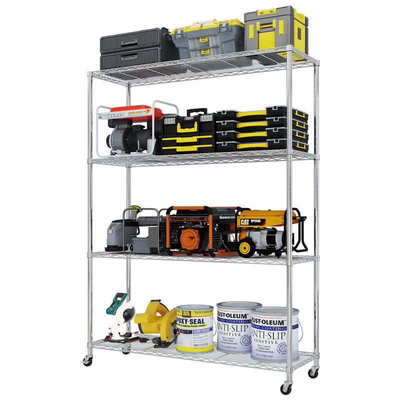 4-Tier Freestanding Storage Shelf With Casters And Adjustable Shelf Spacing