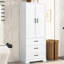 Armoire de salle de bain haute en blanc - 2 portes, tiroirs, tablette réglable, volume de rangement abondant, équipement blanc, grand espace,