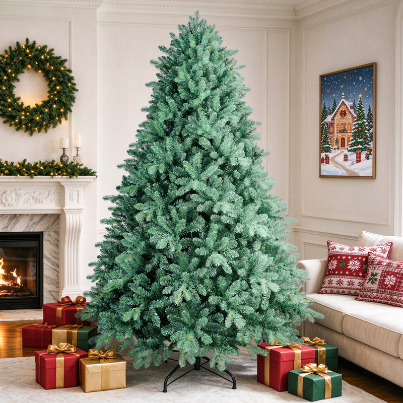 Sapin de Noël artificiel de 2,74 m (9 pi) en PE/PVC mixte, avec structure articulée en 4 parties, non illuminée, pour une décoration de Noël grandiose.