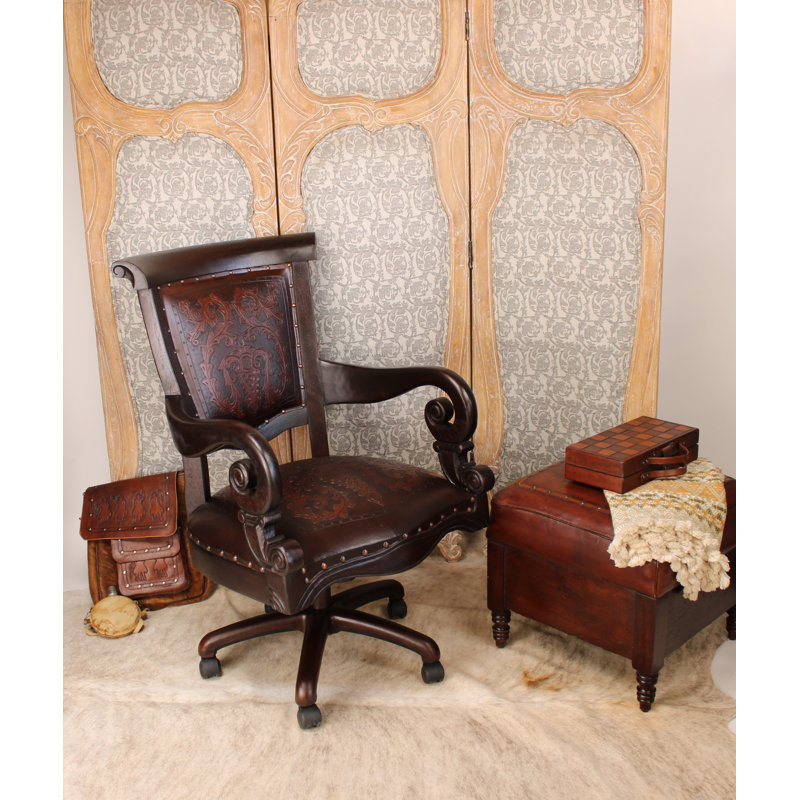 Sammy Leather Swivel Side Chair, Antique Brown
