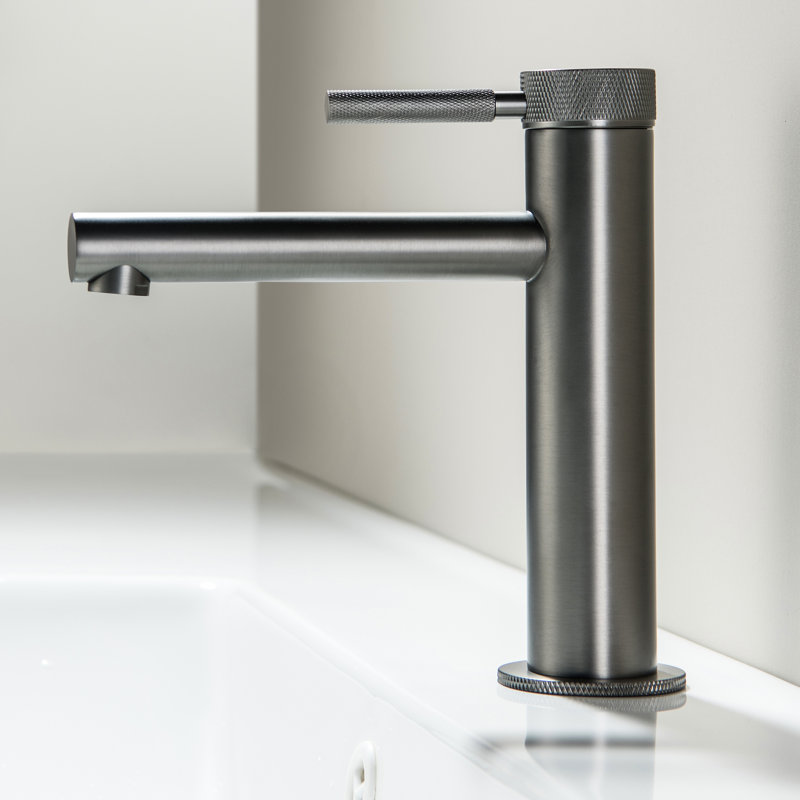 Solid Brass Single Lever Handle Single Hole Bathroom Sink Faucet, Gun Gray