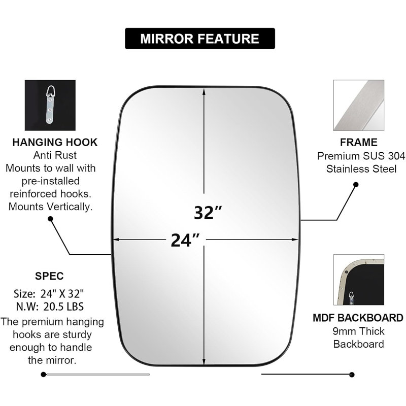 Miroir de salle de bain ovale moderne | Cadre en acier inoxydable, Nickel brossé, 32 po x 24 po