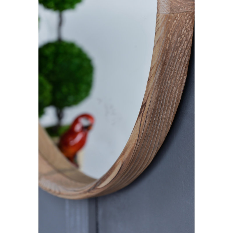 Round Wood Mirror, Wall Mounted Mirror Home Decor For Bathroom Living Room