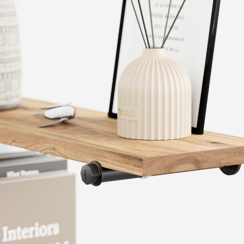 Tablettes flottantes en bois massif avec supports pour tuyaux, H 1 po x l 24 po x P 8 po, Natural