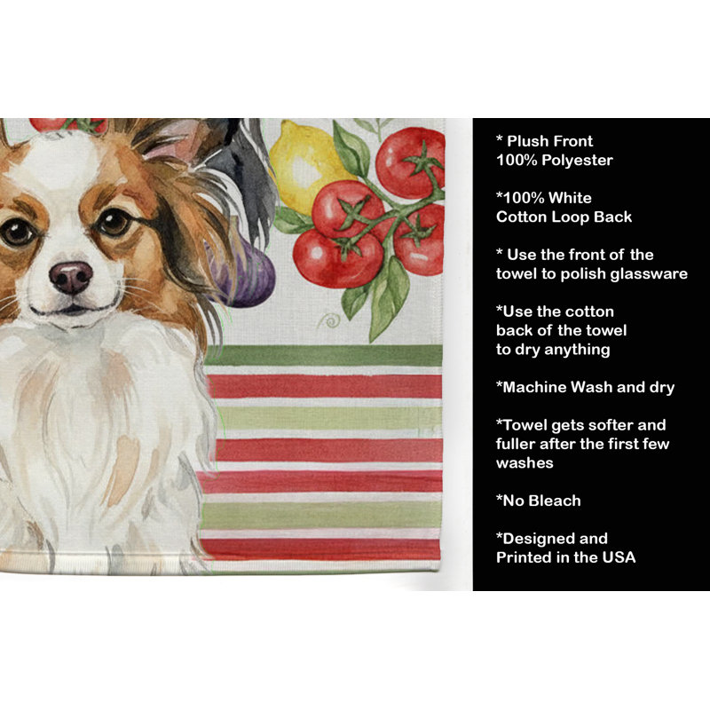 White with Sable Papillon Vegetables Kitchen Towel, White/Sable Papillon