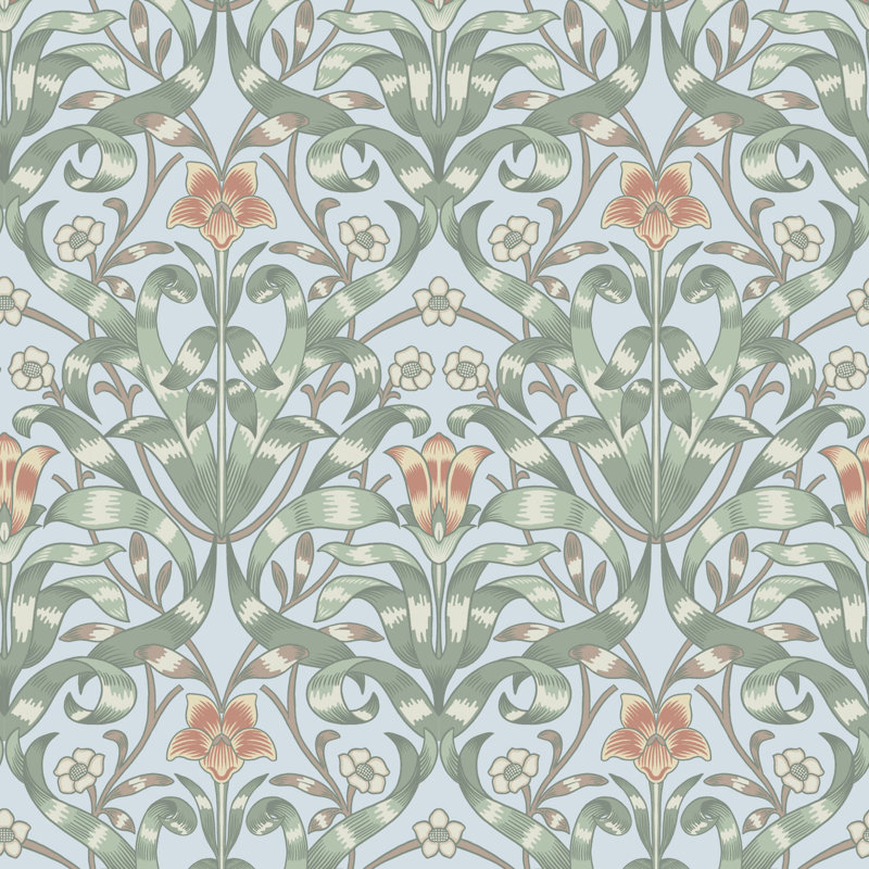Ribbon Lily - Wallpaper, Hazy Blue, Peel & Stick, Self-Adhesive