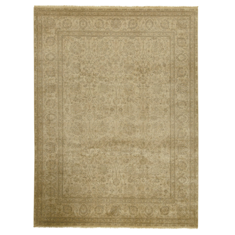 Hand Knotted Wool Area Rug in Gold